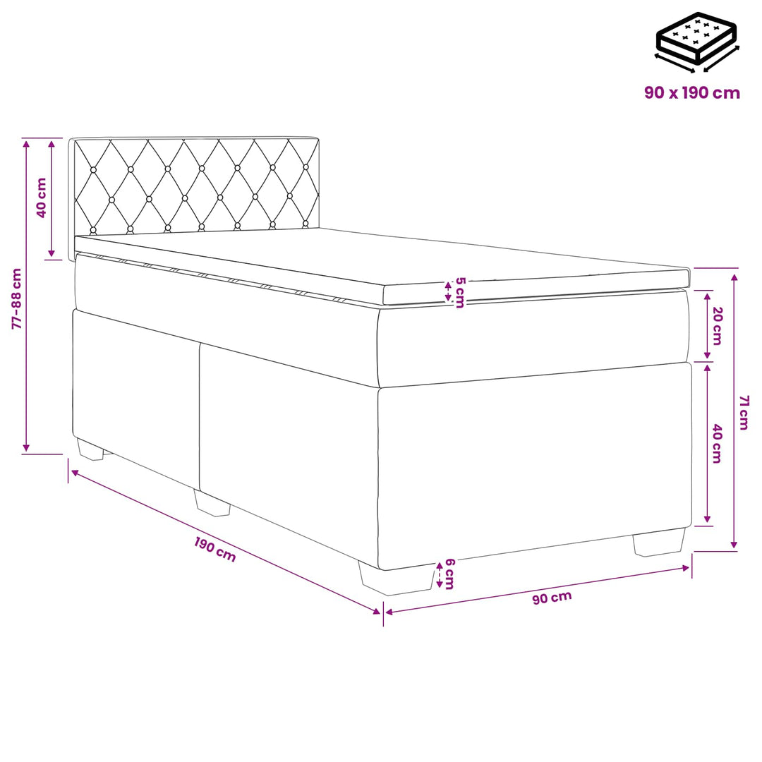 Boxmadras med topmadras Lysegrå 90 x 190 cm Fløjl