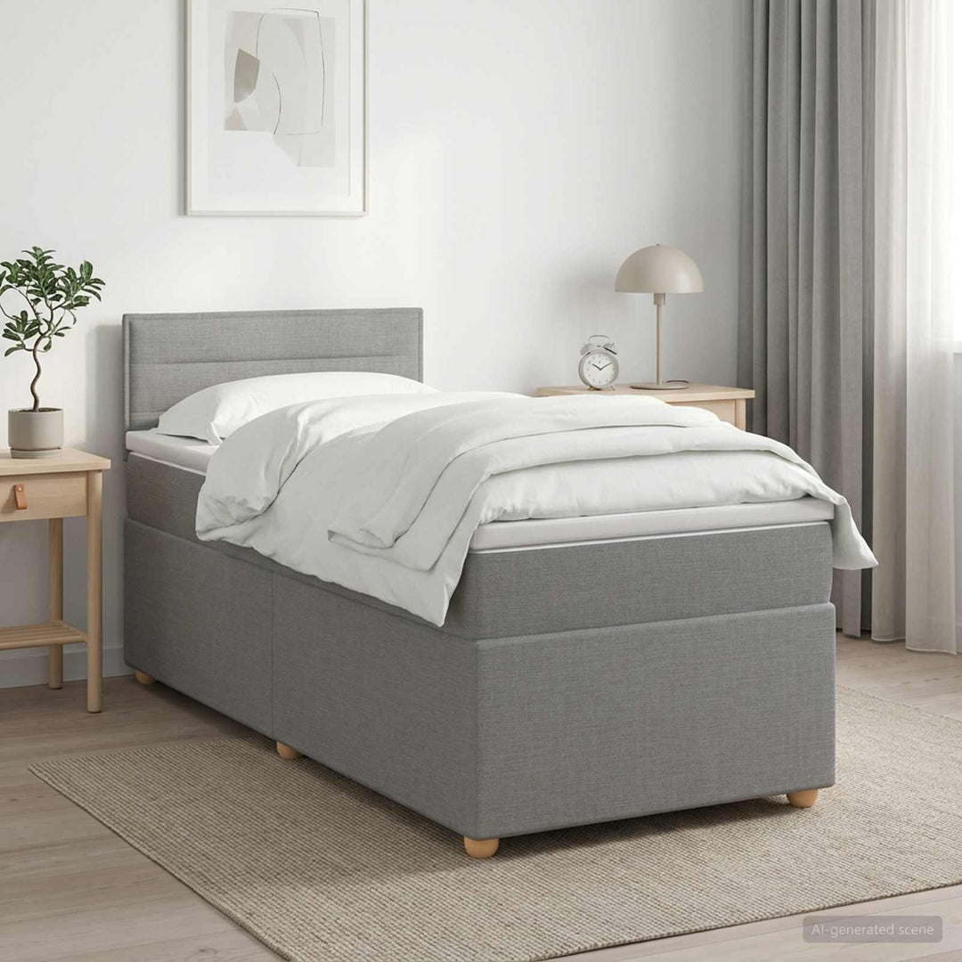 Boxmadras med topmadras med hovedgærde Lysegrå 80 x 200 cm Stof