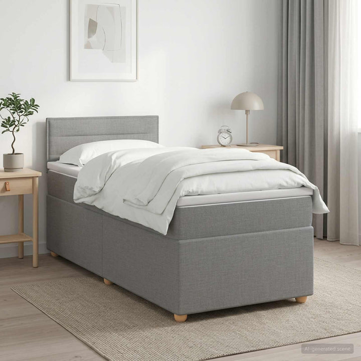 Boxmadras med topmadras med hovedgærde Lysegrå 80 x 200 cm Stof