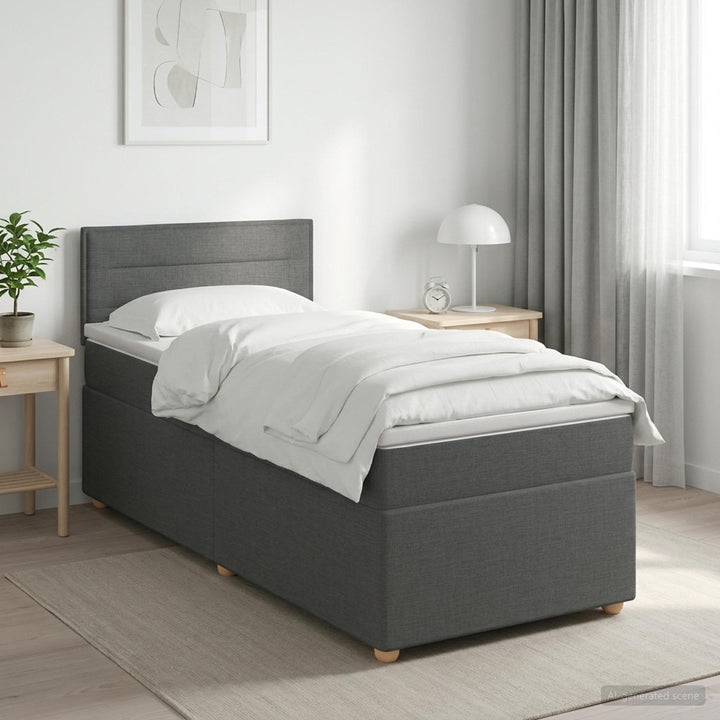 Boxmadras med topmadras Mørkegrå 90 x 190 cm Stof