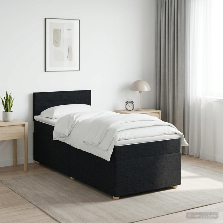 Boxmadras med topmadras med hovedgærde Sort 100 x 200 cm Stof