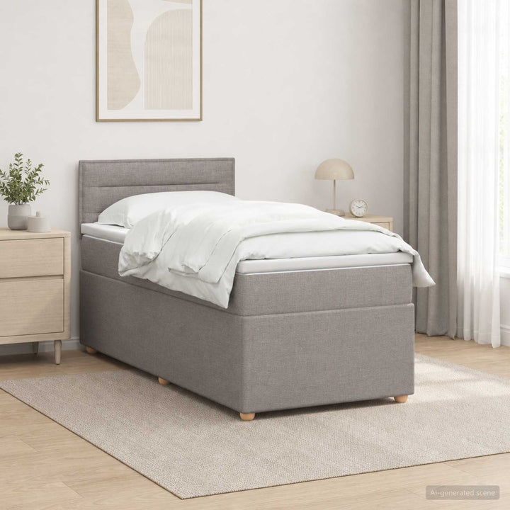 Boxmadras med topmadras med hovedgærde Gråbrun 80 x 200 cm Stof
