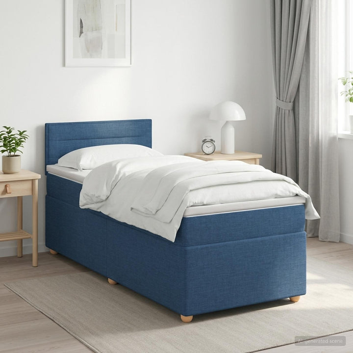Boxmadras med topmadras med hovedgærde Blå 100 x 200 cm Stof
