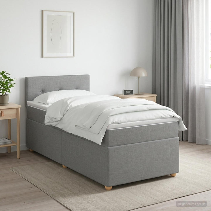 Boxmadras med topmadras med hovedgærde Lysegrå 90 x 190 cm Stof