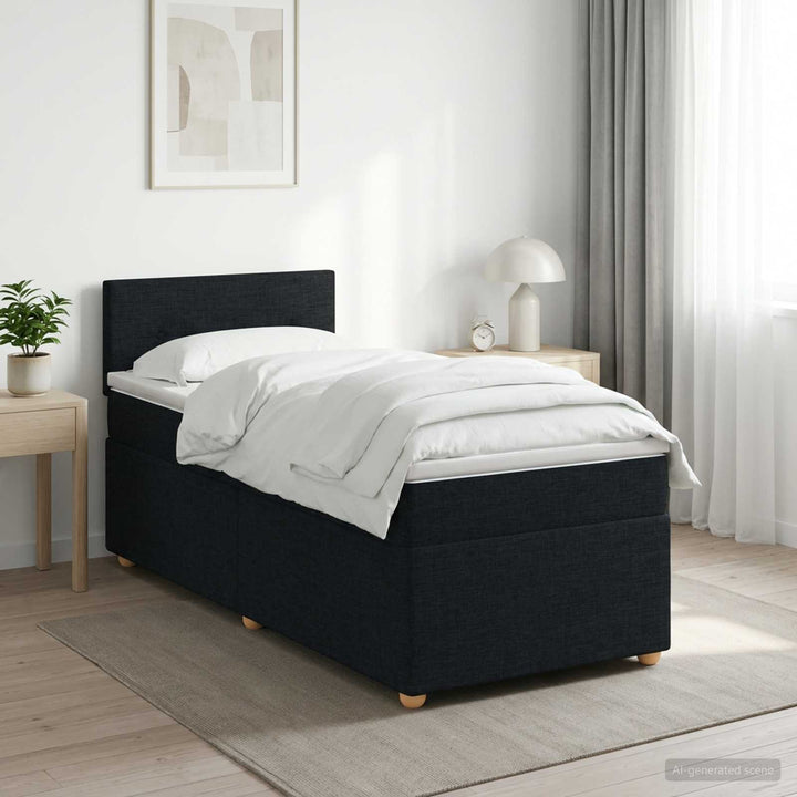 Boxmadras med topmadras med hovedgærde Sort 90 x 200 cm Stof