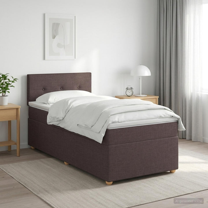 Boxmadras med topmadras Mørk Brun 90 x 200 cm Stof