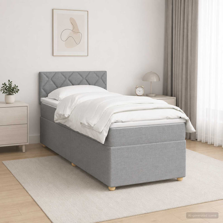 Boxmadras med topmadras med hovedgærde Lysegrå 90 x 190 cm Stof