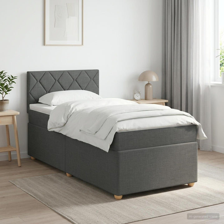 Boxmadras med topmadras Mørkegrå 90 x 190 cm Stof