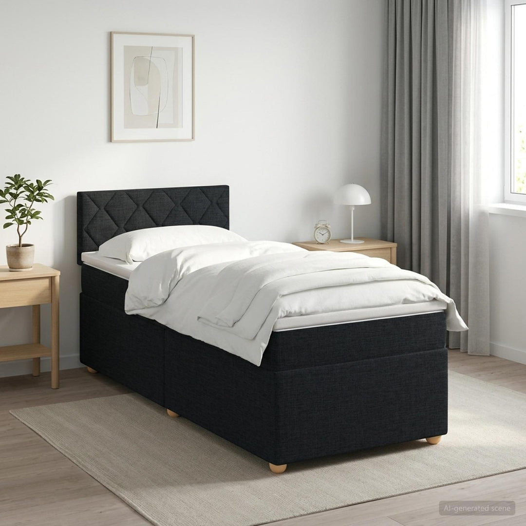 Boxmadras med topmadras med hovedgærde Sort 90 x 200 cm Stof