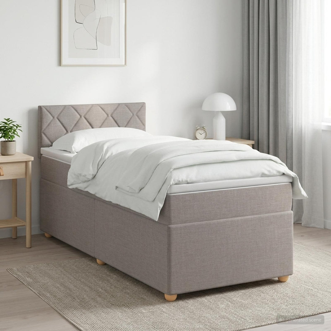 Boxmadras med topmadras med hovedgærde Gråbrun 90 x 190 cm Stof