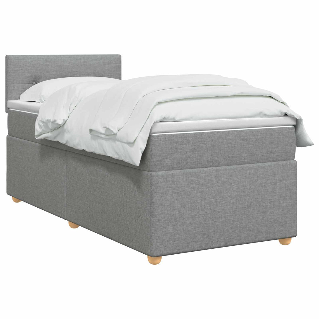Boxmadras med topmadras med hovedgærde Lysegrå 90 x 190 cm Stof
