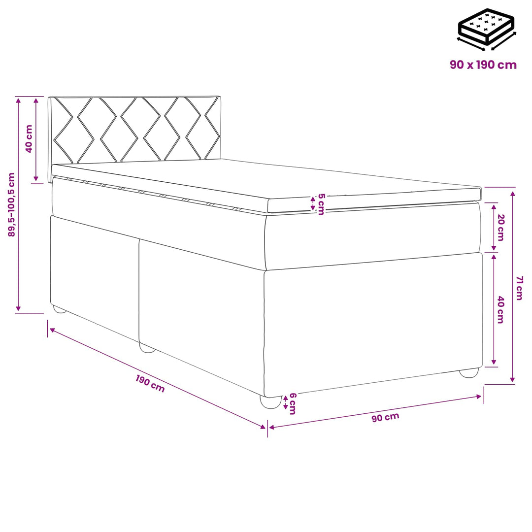 Boxmadras med topmadras Cremefarvet 90 x 190 cm Stof