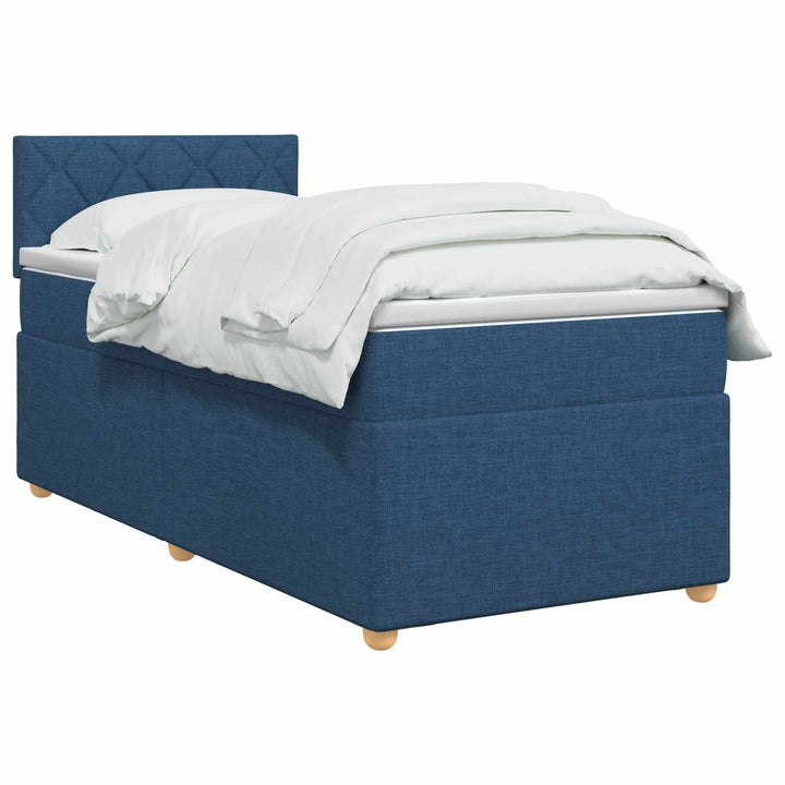 Boxmadras med topmadras med hovedgærde Blå 90 x 190 cm Stof