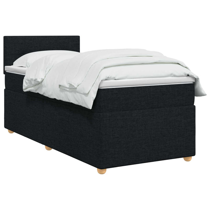 Boxmadras med topmadras med hovedgærde Sort 90 x 200 cm Stof