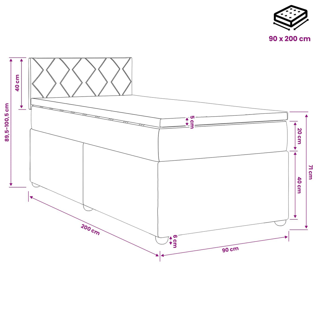 Boxmadras med topmadras med hovedgærde Lysegrå 90 x 200 cm Stof