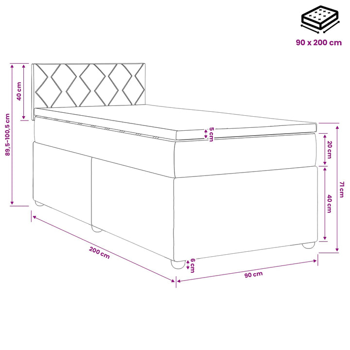 Boxmadras med topmadras med hovedgærde Lysegrå 90 x 200 cm Stof