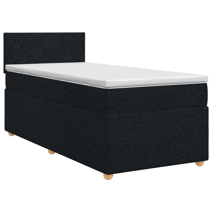 Boxmadras med topmadras med hovedgærde Sort 90 x 200 cm Stof