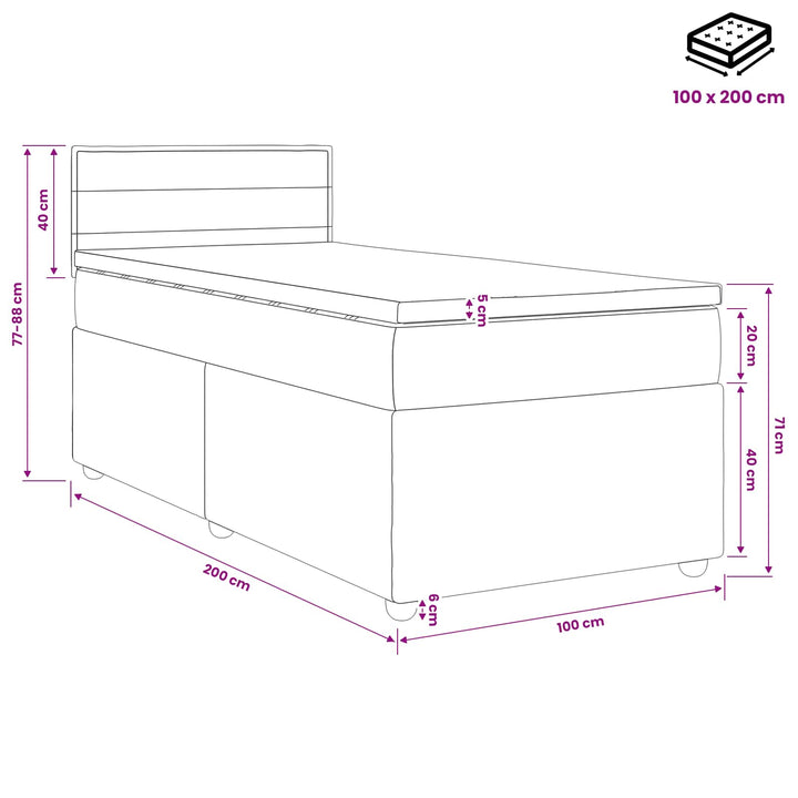 Boxmadras med topmadras med hovedgærde Sort 100 x 200 cm Stof