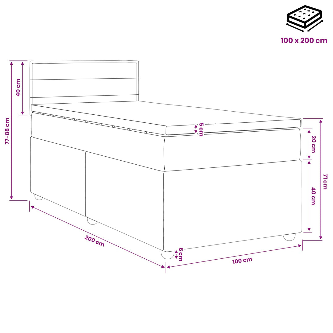 Boxmadras med topmadras med hovedgærde Blå 100 x 200 cm Stof