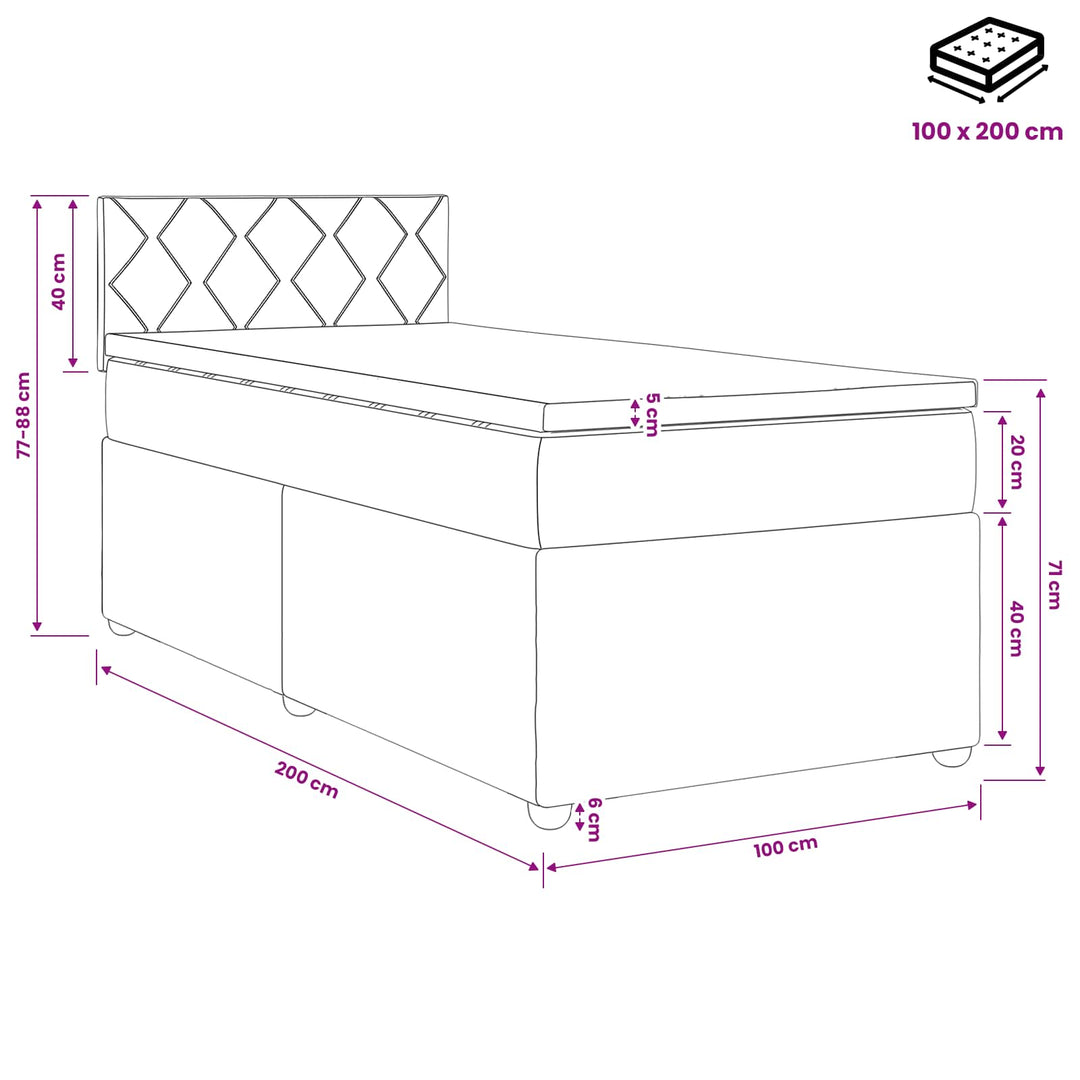 Boxmadras med topmadras Mørk Brun 100 x 200 cm Stof
