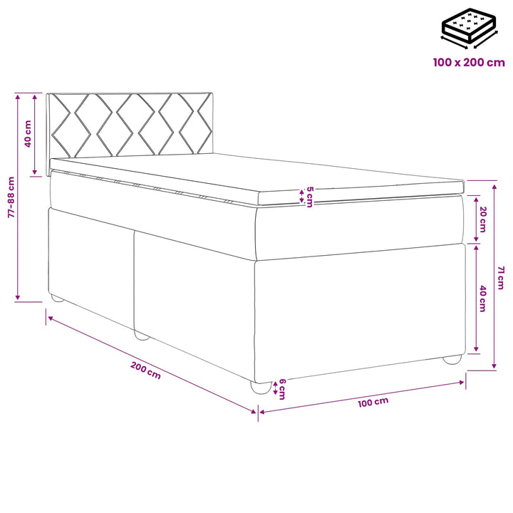 Boxmadras med topmadras Mørk Brun 100 x 200 cm Stof