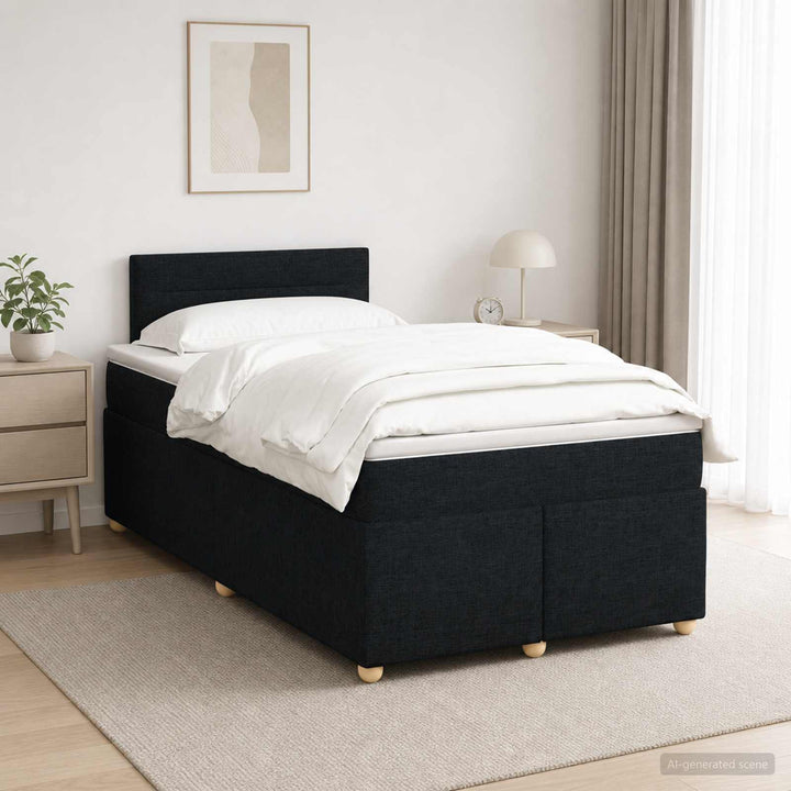 Boxmadras med topmadras med hovedgærde Sort 120 x 200 cm Stof