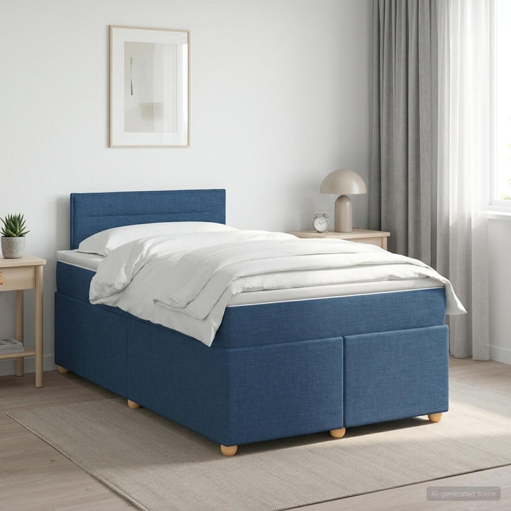Boxmadras med topmadras med hovedgærde Blå 120 x 190 cm Stof