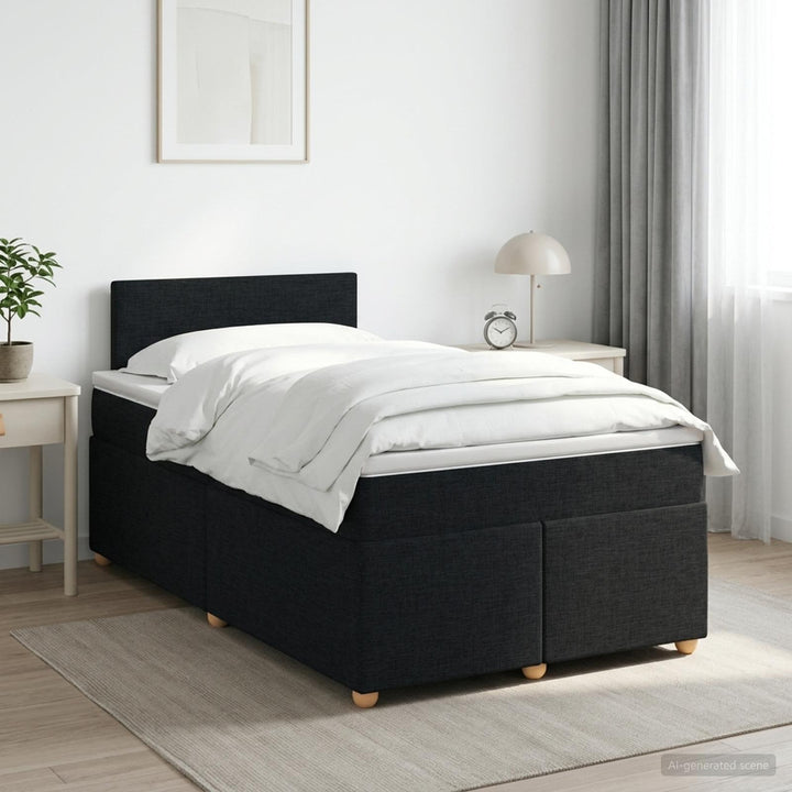Boxmadras med topmadras med hovedgærde Sort 120 x 200 cm Stof