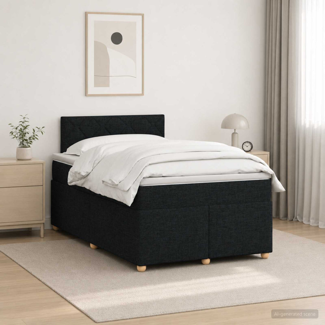 Boxmadras med topmadras med hovedgærde Sort 120 x 200 cm Stof