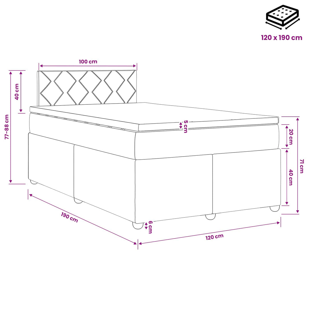 Boxmadras med topmadras Mørk Brun 120 x 190 cm Stof