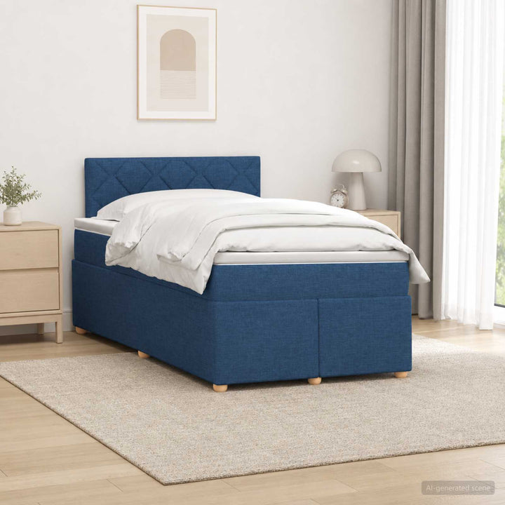 Boxmadras med topmadras med hovedgærde Blå 120 x 190 cm Stof