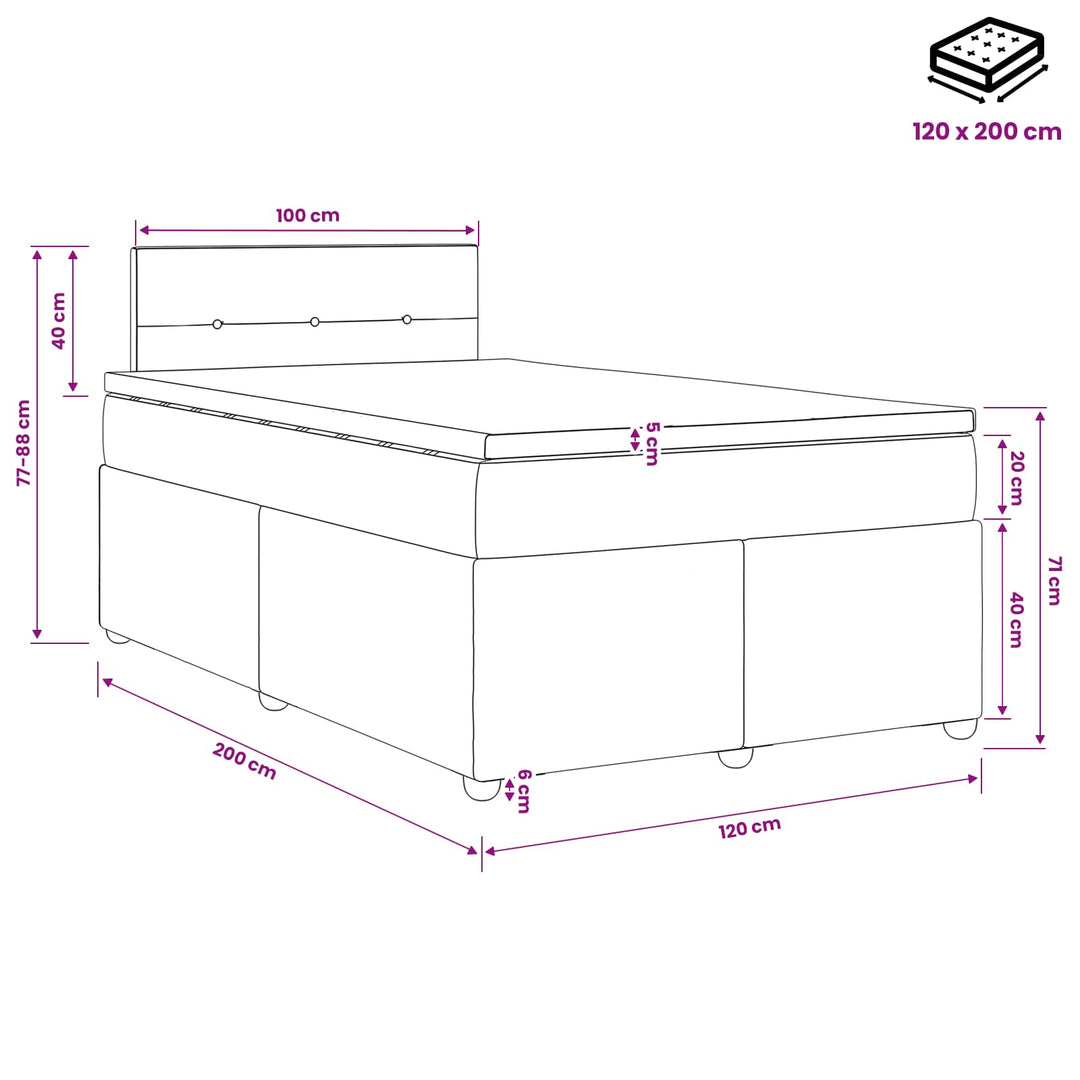 Boxmadras med topmadras Mørk Brun 120 x 200 cm Stof