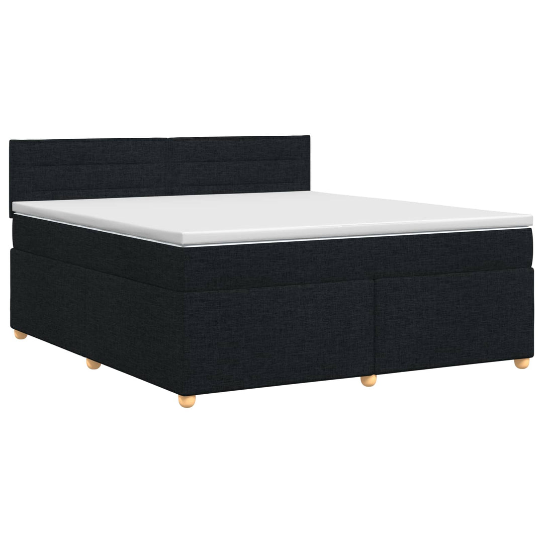 Boxmadras med topmadras med hovedgærde Sort 140 x 190 cm Stof