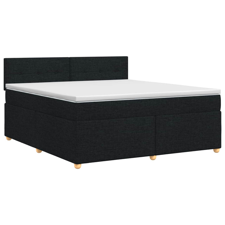 Boxmadras med topmadras med hovedgærde Sort 140 x 200 cm Stof