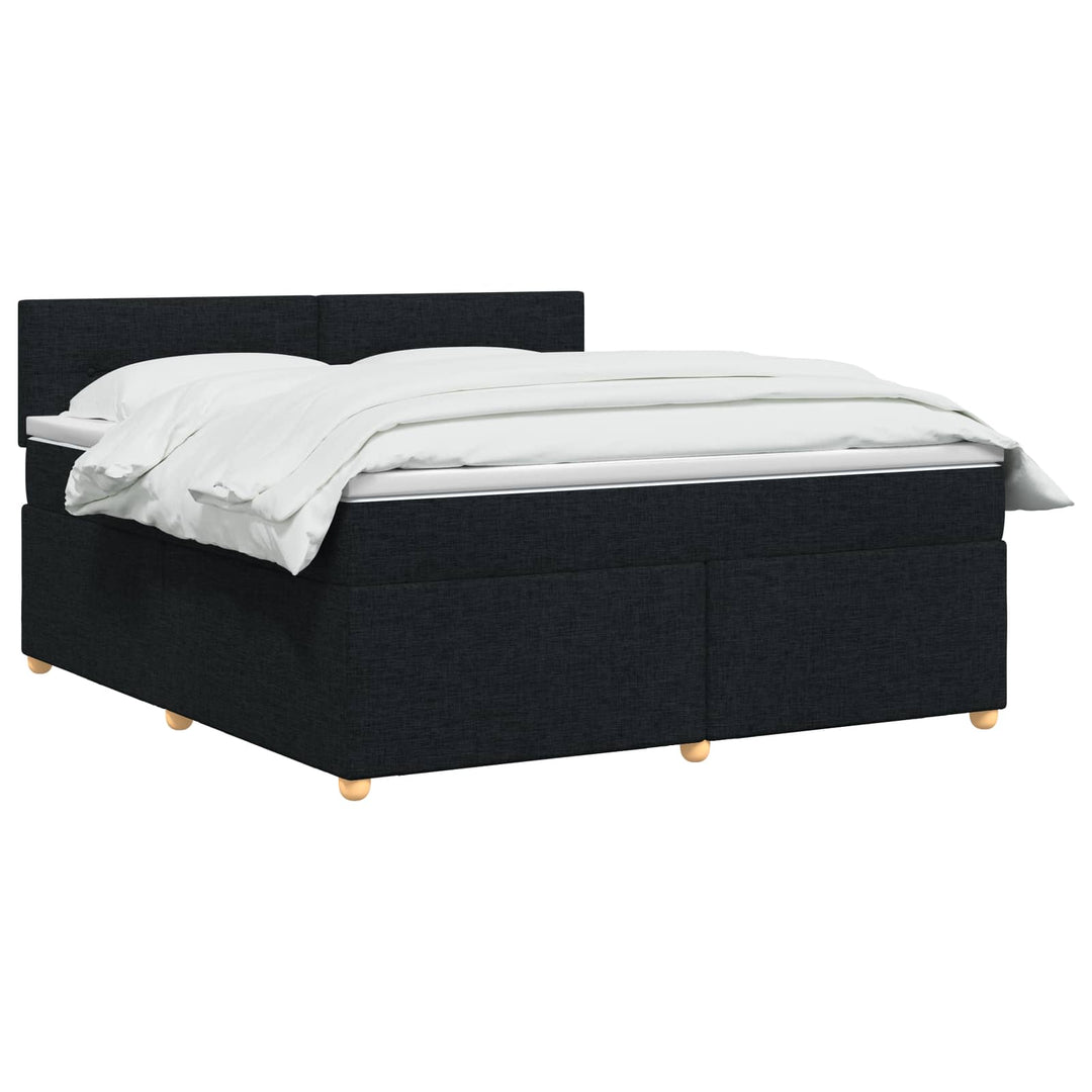 Boxmadras med topmadras med hovedgærde Sort 140 x 200 cm Stof
