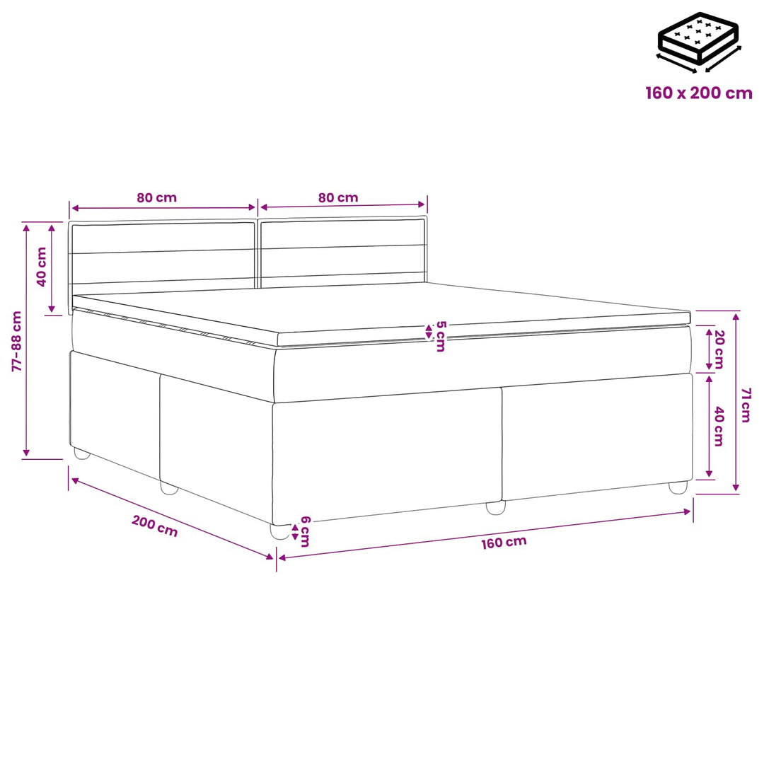 Boxmadras med topmadras med hovedgærde Blå 160 x 200 cm Stof