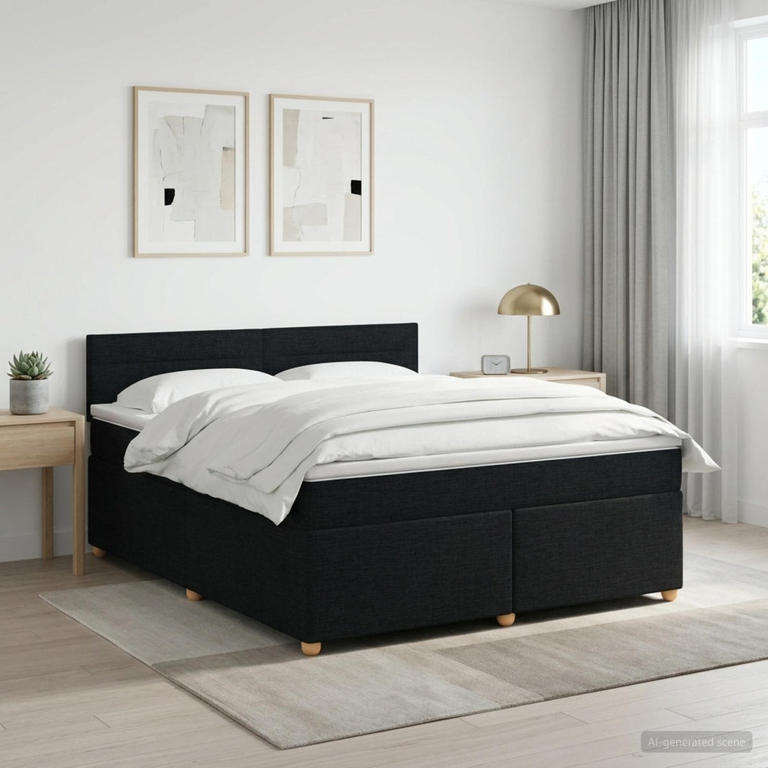 Boxmadras med topmadras med hovedgærde Sort 160 x 200 cm Stof