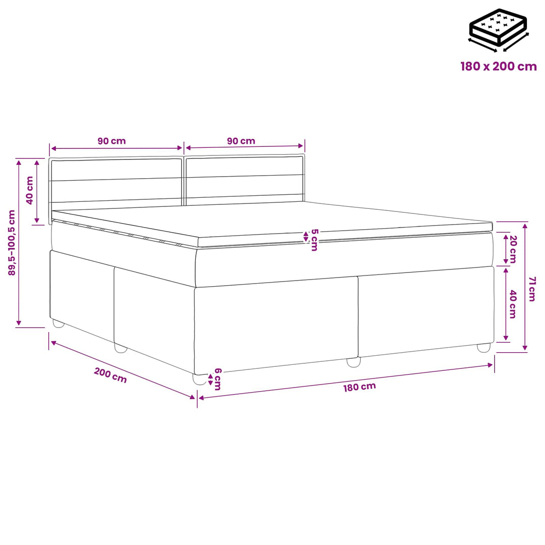 Boxmadras med topmadras Mørk Brun 180 x 200 cm Stof