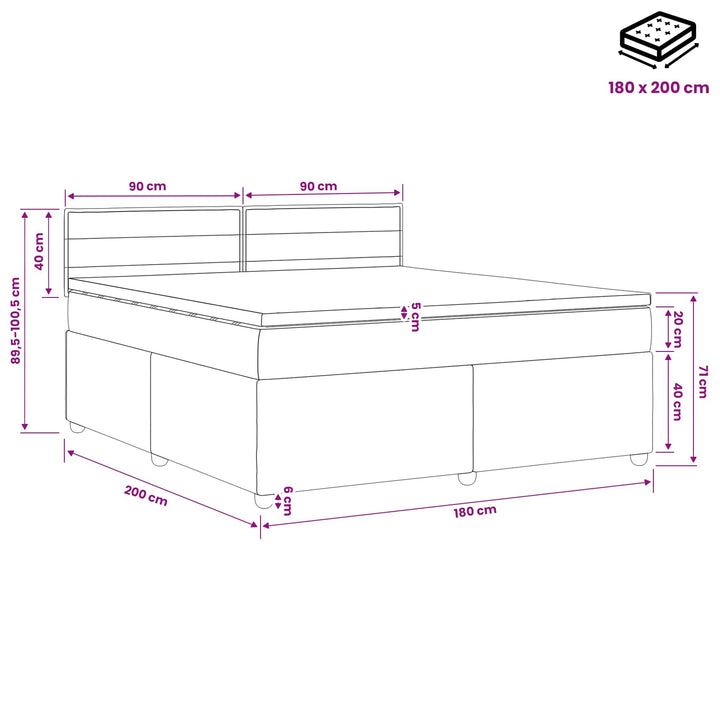 Boxmadras med topmadras Mørk Brun 180 x 200 cm Stof