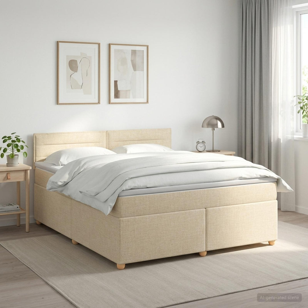 Boxmadras med topmadras Cremefarvet 140 x 200 cm Stof