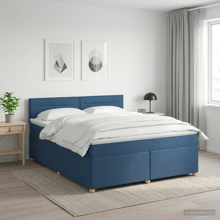Boxmadras med topmadras med hovedgærde Blå 140 x 200 cm Stof
