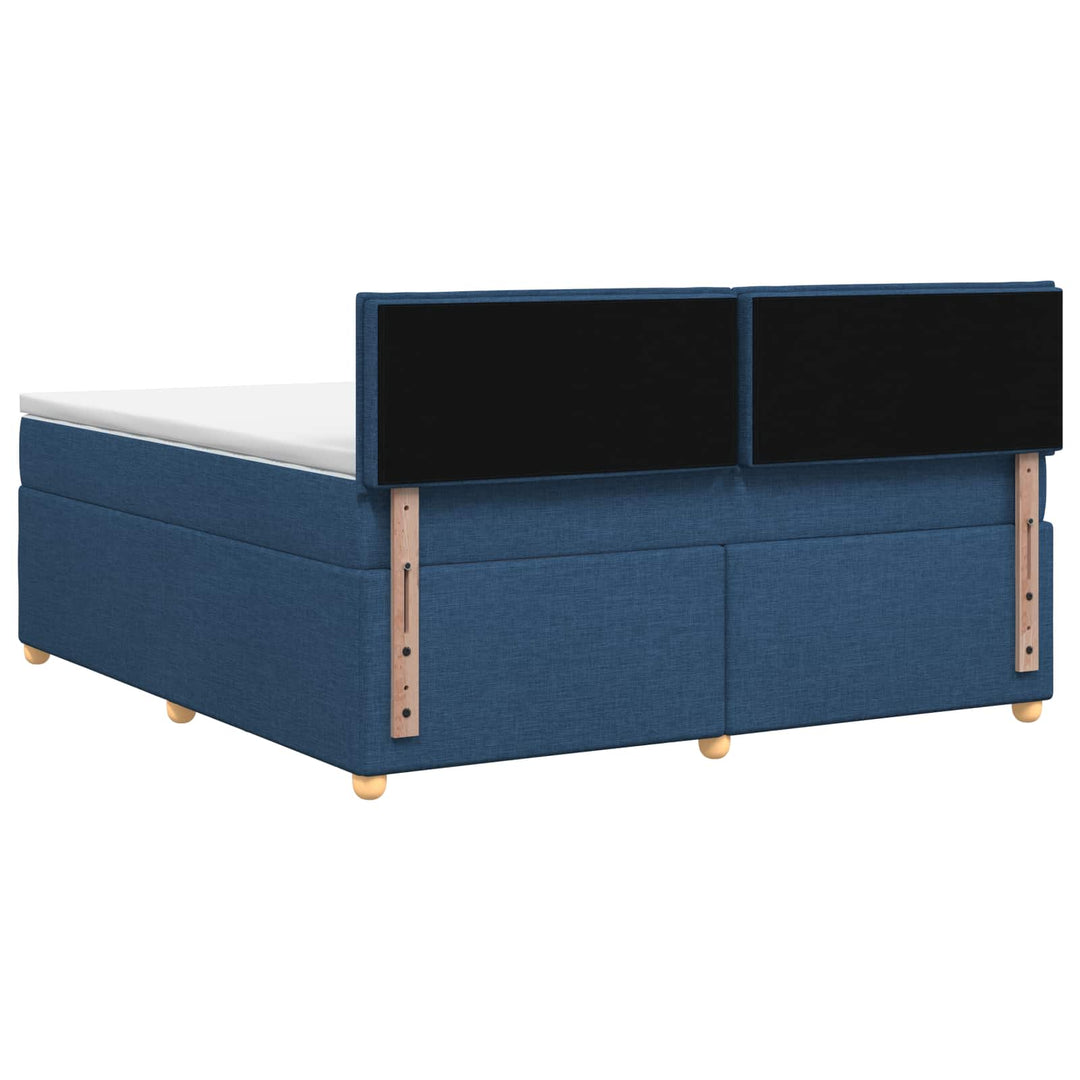 Boxmadras med topmadras med hovedgærde Blå 180 x 200 cm Stof