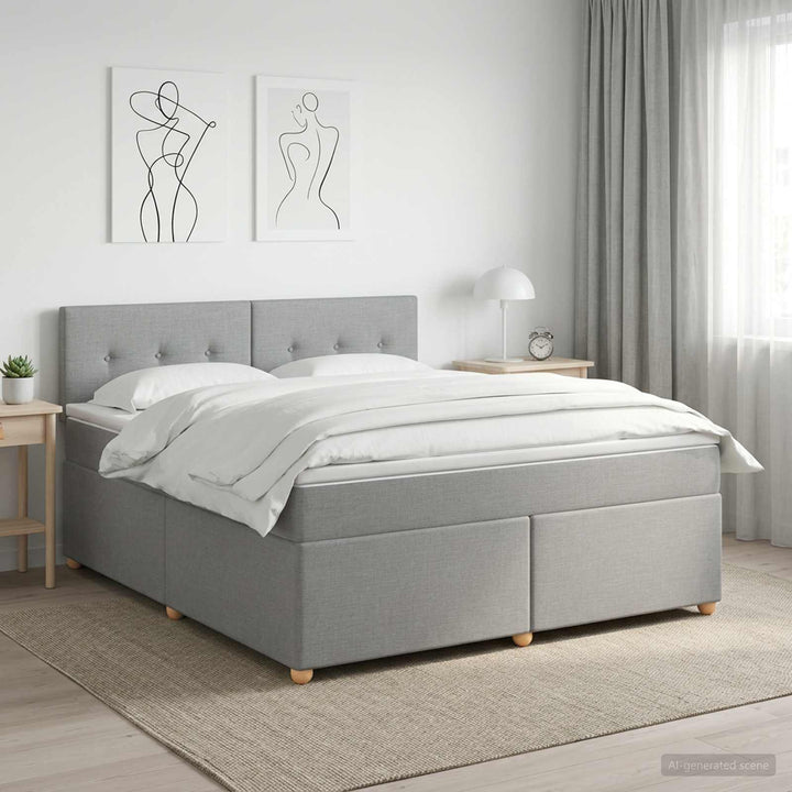 Boxmadras med topmadras Lysegrå 160 x 200 cm Stof