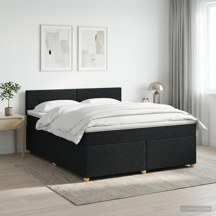 Boxmadras med topmadras med hovedgærde Sort 140 x 200 cm Stof