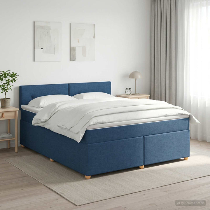 Boxmadras med topmadras med hovedgærde Blå 140 x 190 cm Stof