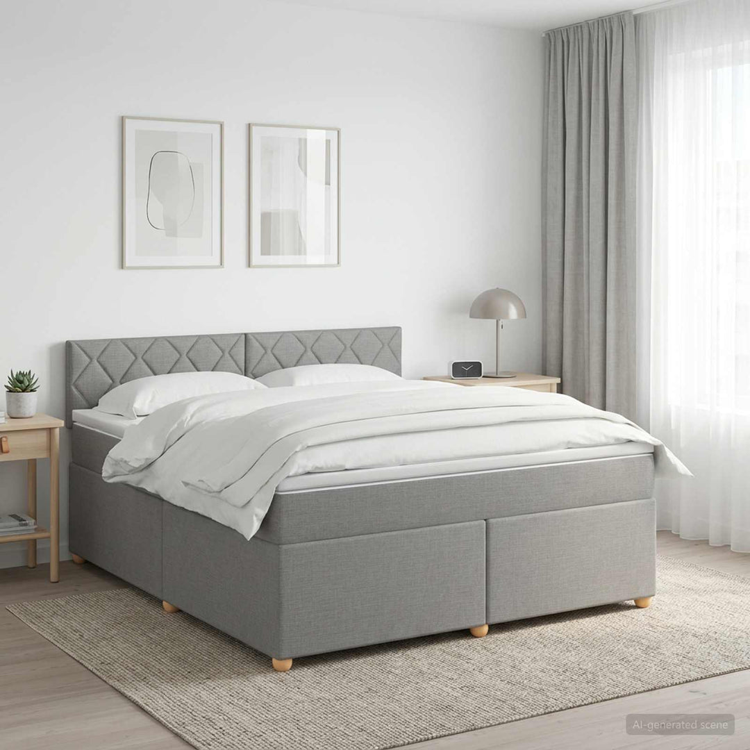 Boxmadras med topmadras Lysegrå 140 x 200 cm Stof