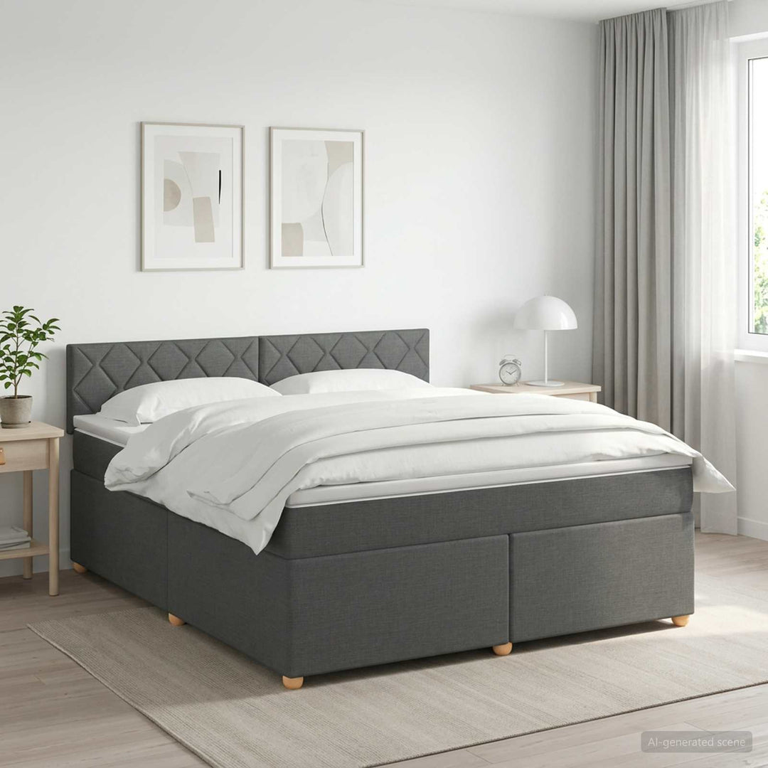 Boxmadras med topmadras Mørkegrå 160 x 200 cm Stof