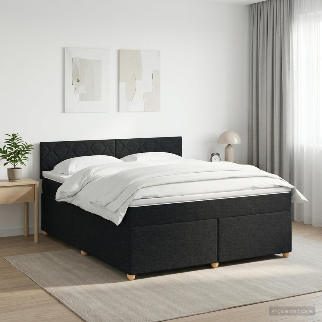 Boxmadras med topmadras med hovedgærde Sort 140 x 200 cm Stof