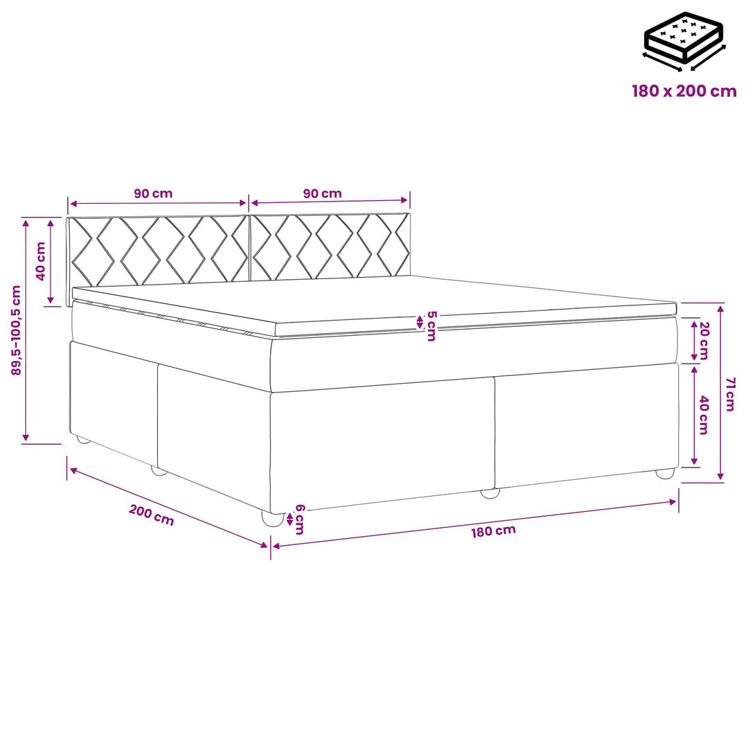 Boxmadras med topmadras med hovedgærde Sort 180 x 200 cm Stof