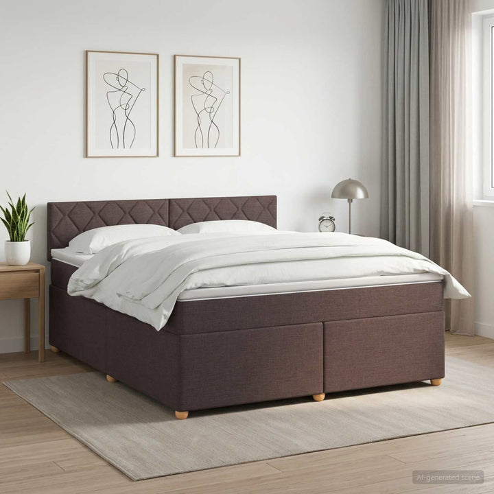 Boxmadras med topmadras Mørk Brun 140 x 190 cm Stof